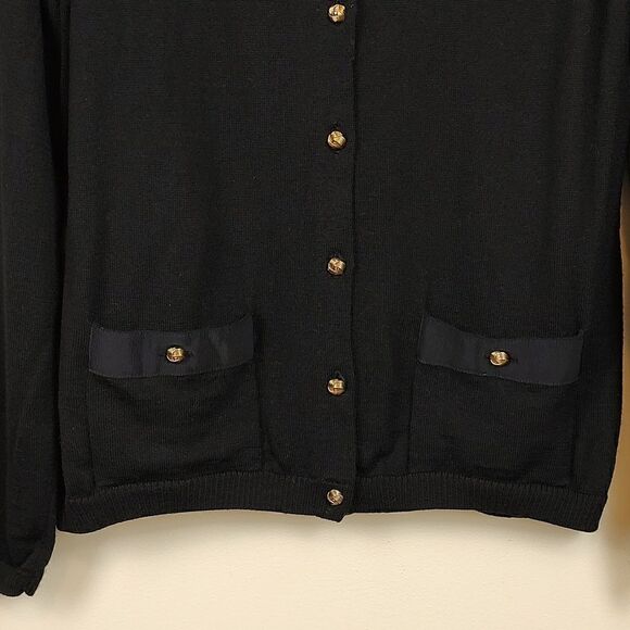 Talbot's Merino Wool Black Long Sleeve Cardigan with Gold Knot Buttons Size M - Picture 6 of 10